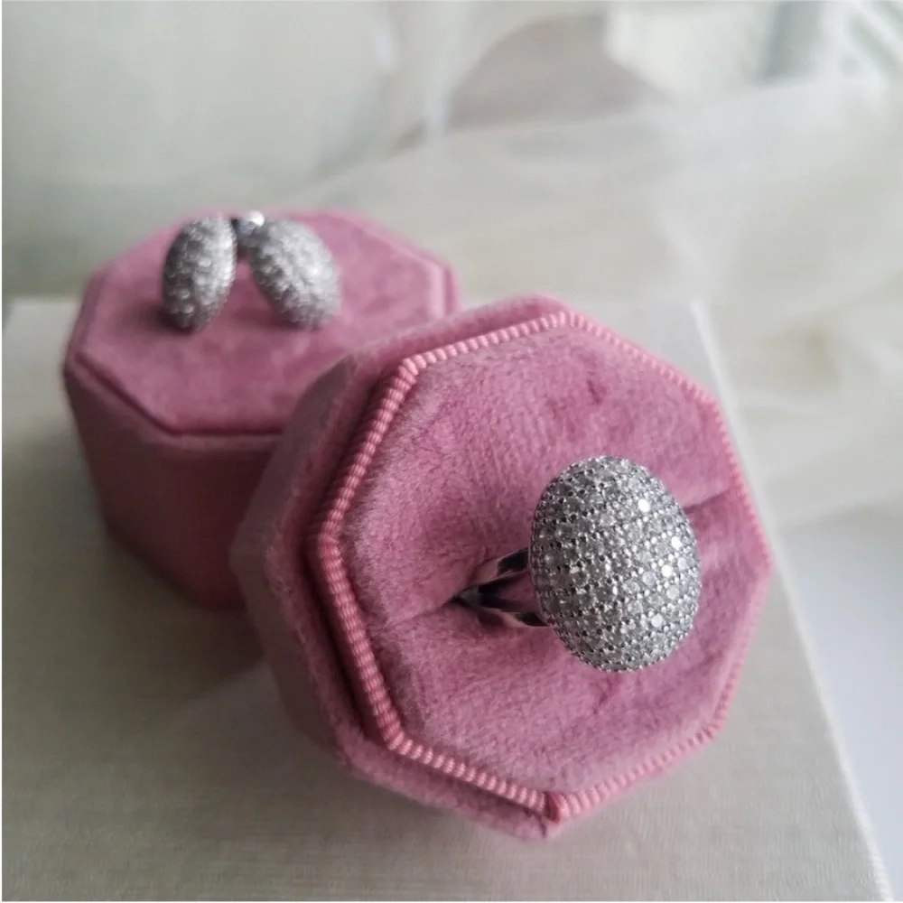 Swarovski Elements 925 Sterling Silver Puffy Pave Stud Earrings NEW